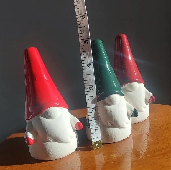 Made for Retail small ceramic gnomes,  5 inches tall, set of 3 - Picture 3 of 3